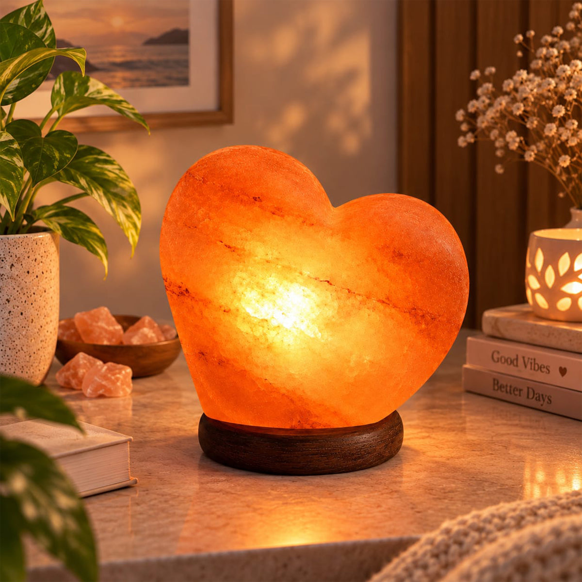 Bux Himalayan Salt Heart Shape Multi Color USB Lamp
