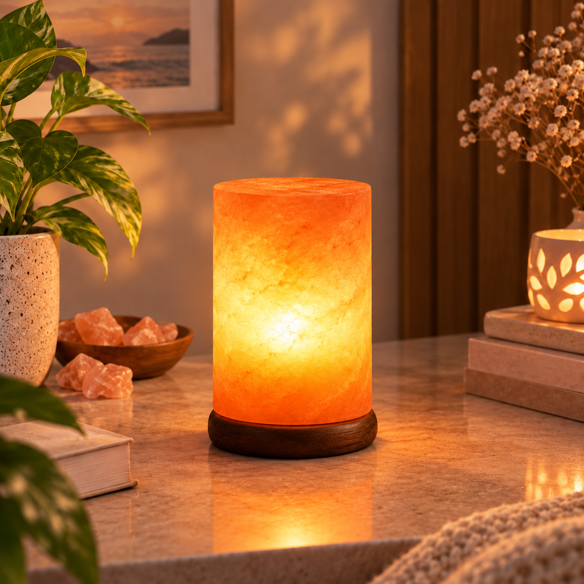 Bux Himalayan Salt Cylinder Shape USB Lamp Multi Colors
