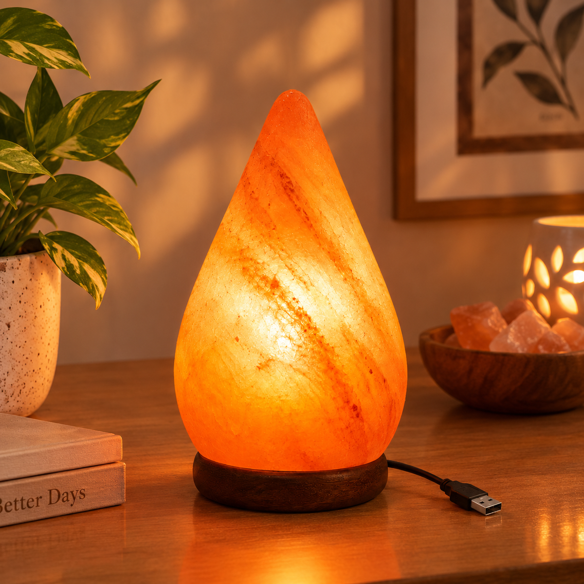 Bux Himalayan Salt Drop Shape Multi Color USB Lamp