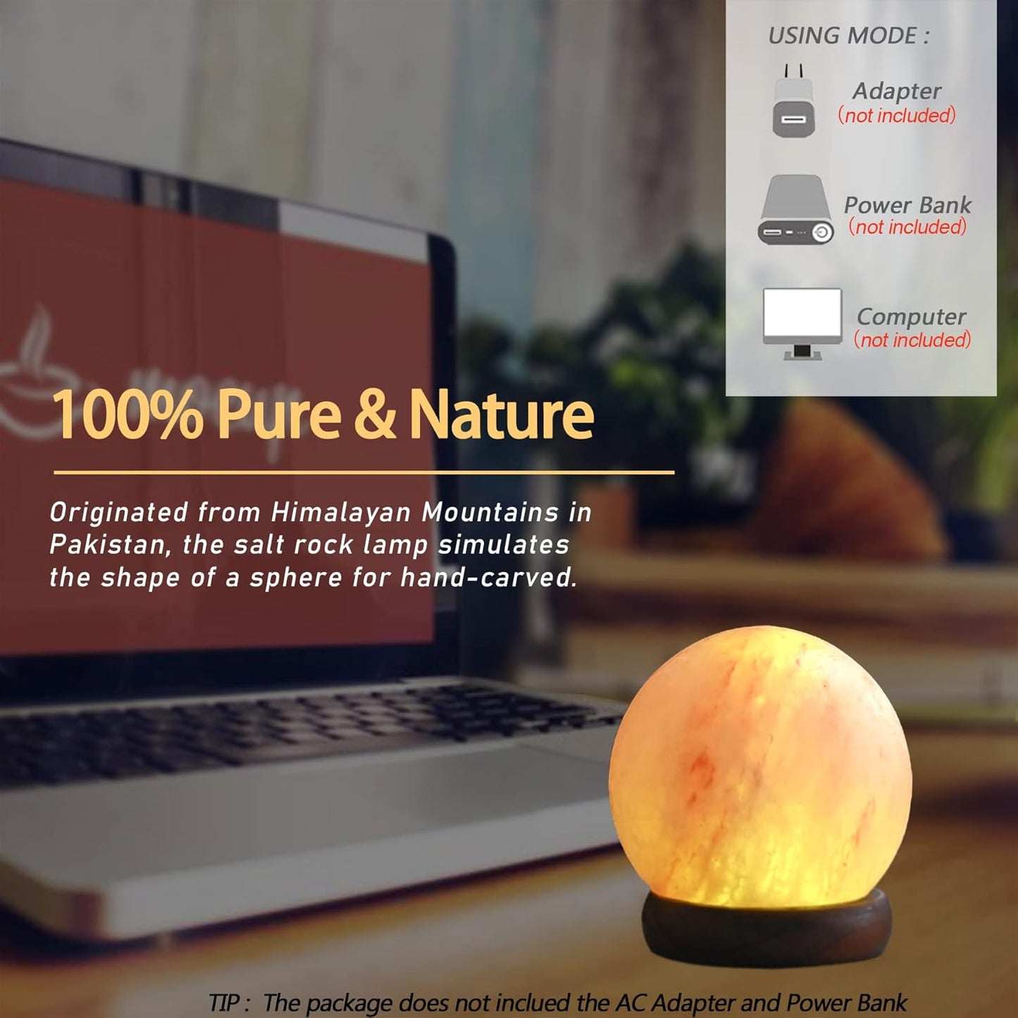 BUX Himalayan Salt Sphere Shape USB Lamp multi color