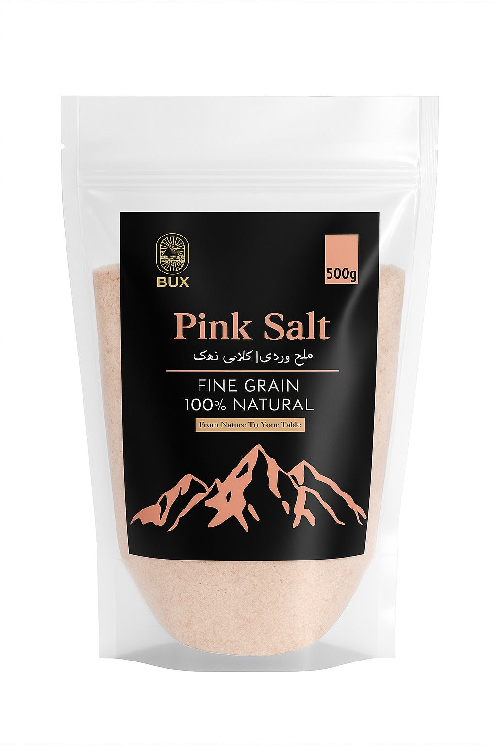 Bux Himalayan Pink Salt Coarse Grain Zip Lock Standup Pouch 500gm