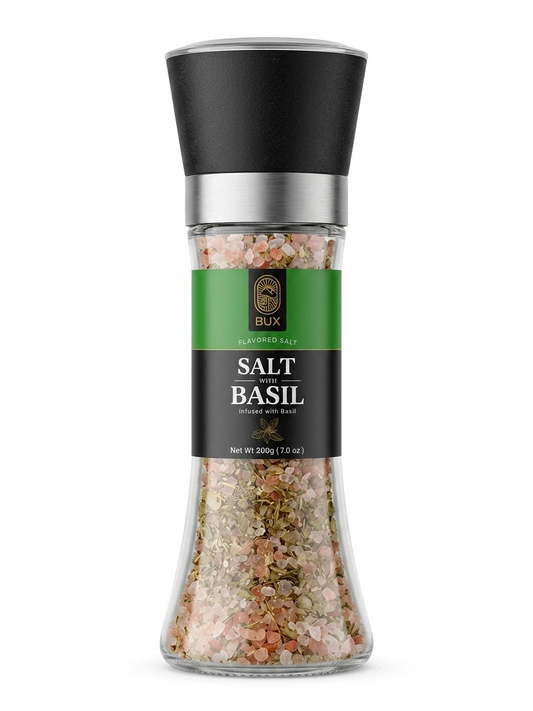 Bux Salt With Basil Glass Grinder 200gm