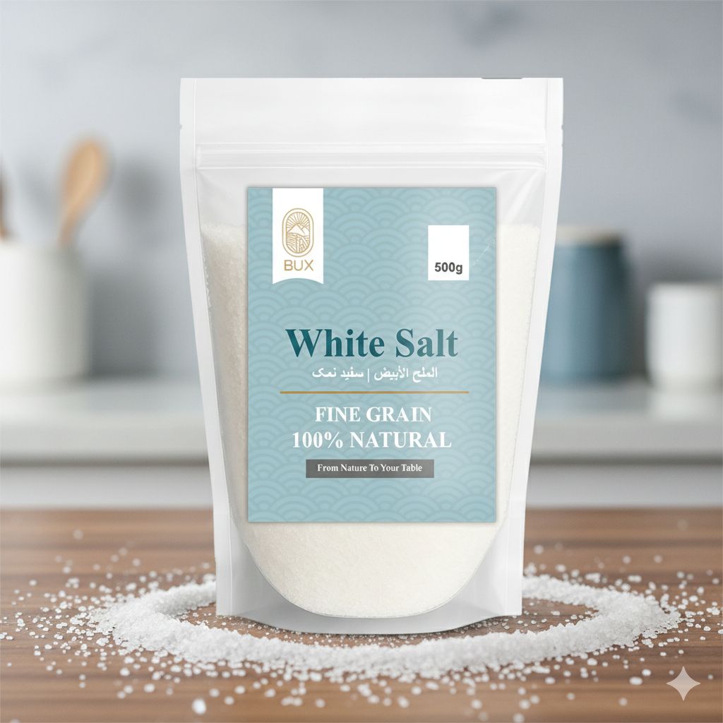Bux Himalayan White Salt Coarse Grain Zip Lock Standup Pouch 500gm