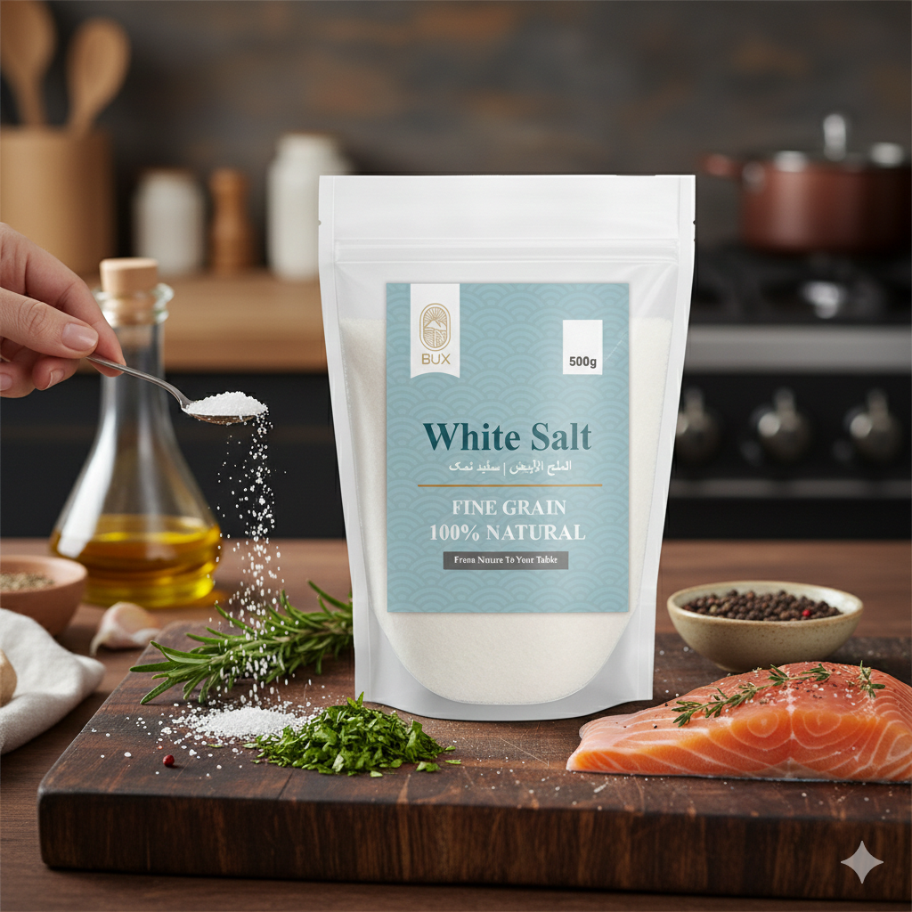 Bux Himalayan White Salt Coarse Grain Zip Lock Standup Pouch 500gm
