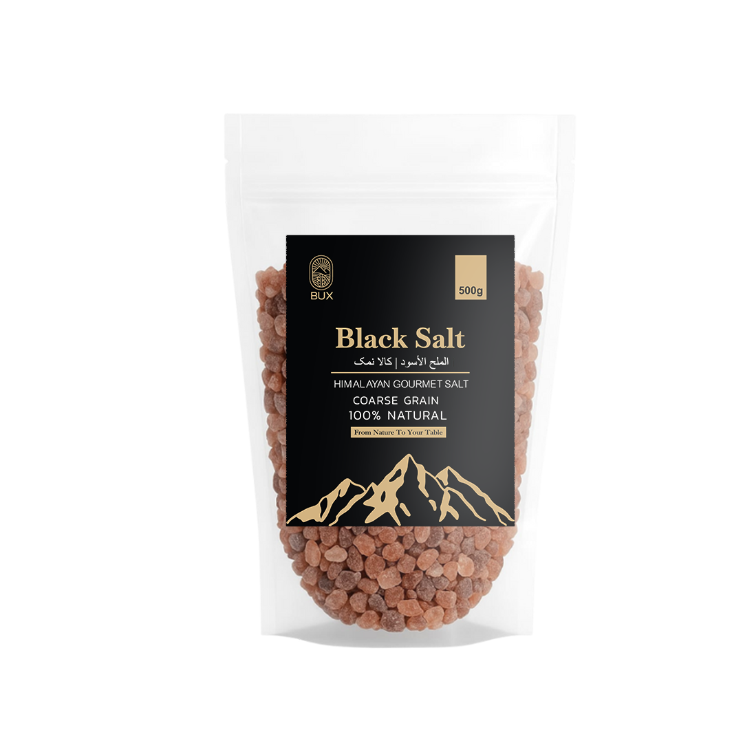 Bux Himalayan Black Salt Fine Grain Zip Lock Standup Pouch 500gm