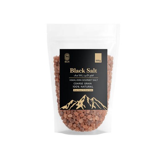 Bux Himalayan Black Salt Fine Grain Zip Lock Standup Pouch 500gm