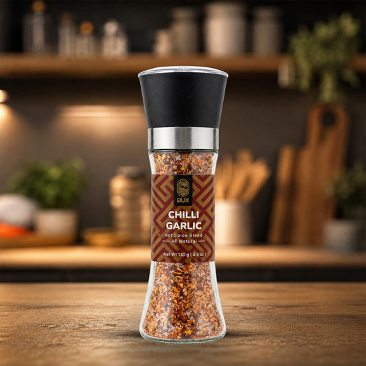 Bux Chilli Garlic Seasoning Glass Grinder 100gm
