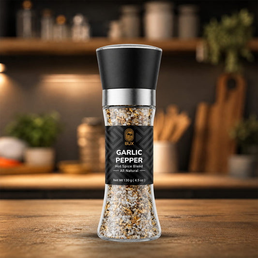 Bux Garlic Pepper Seasoning Glass Grinder 100gm
