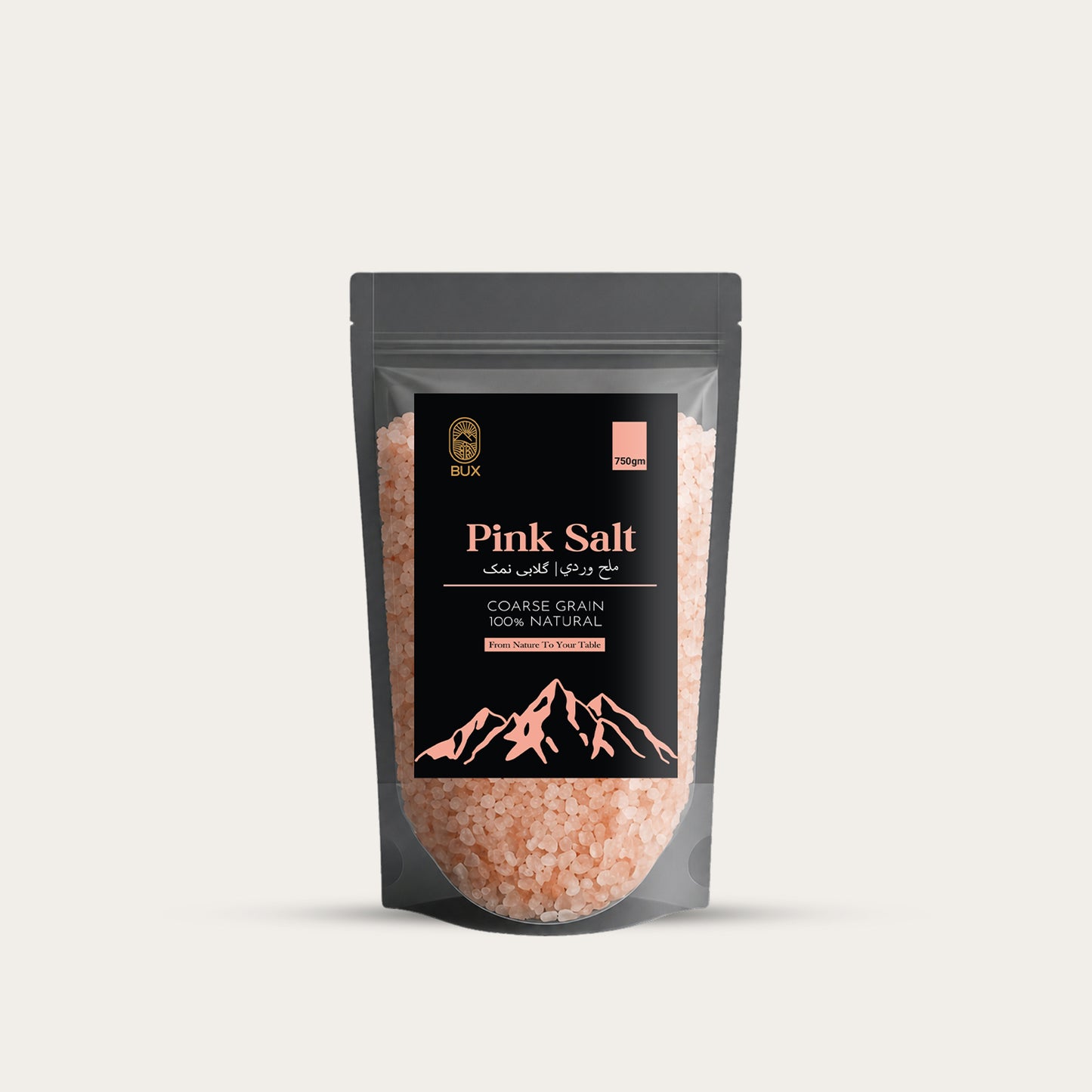 Bux Himalayan Pink Salt Coarse Grain Zip Lock Standup Pouch