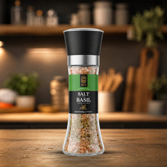 Bux Salt With Basil Glass Grinder 200gm